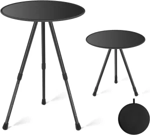 Tentock [Newly Upgraded Circle Small Coffee Table Collapsible Folding Triangular Support Removable Board Adjustable Stretch Travel Camping Home Fishing