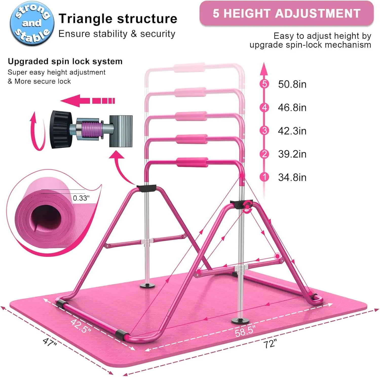 Tepemccu Expandable Gymnastics Bars,Adjustable Height Gymnastic Horizontal Bars,Junior Training Bar Children Folding Training Monkey Bars for Kids…