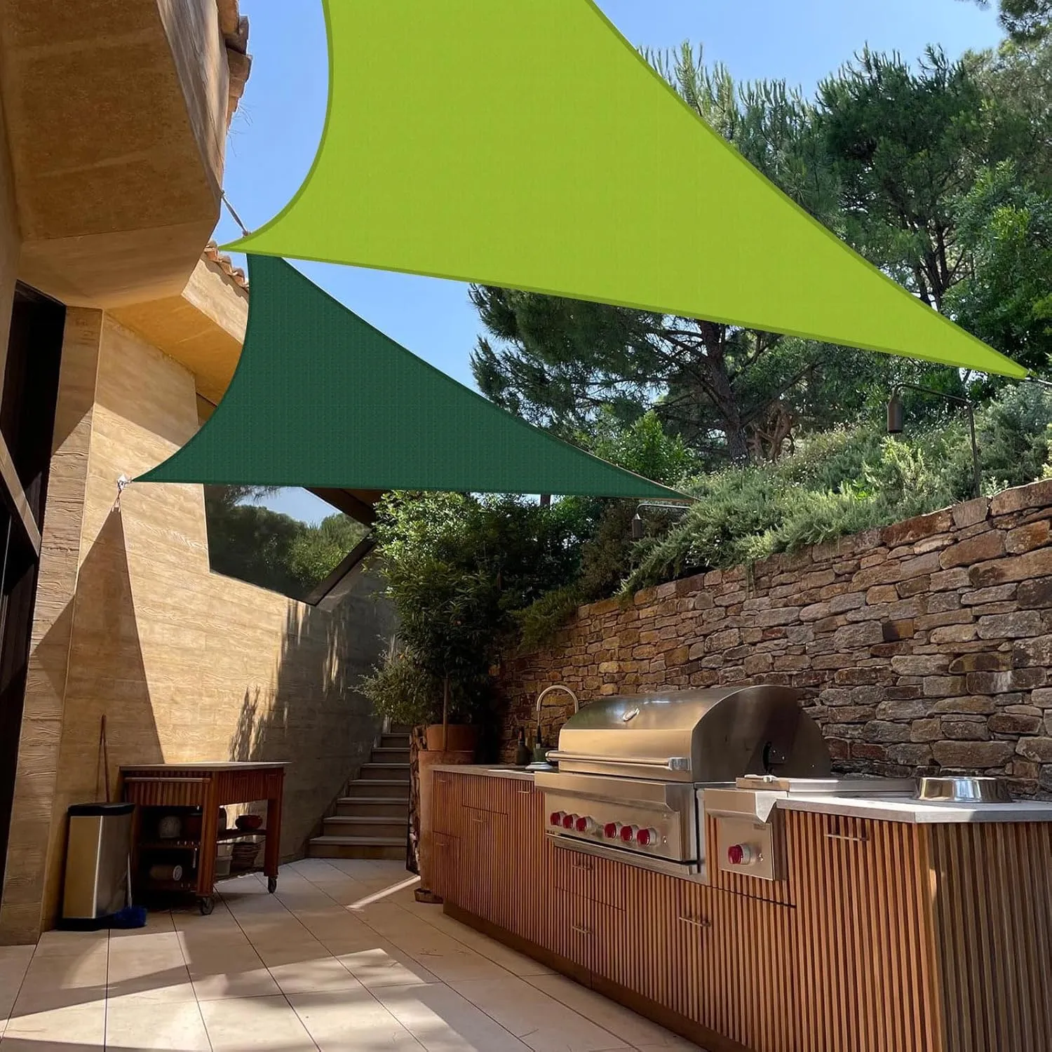 Terylene Waterproof Sun Shade Sail UV Blocker Sunshade Patio Equilateral Triangle Knitted 220 GSM Block Fabric Pergola Carport Awning 13' x 13' x 13' in Color Dark Green