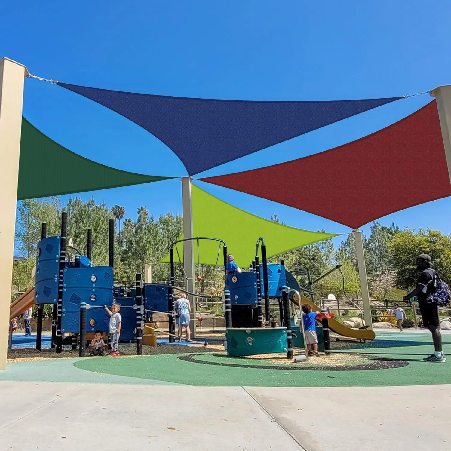 Terylene Waterproof Sun Shade Sail UV Blocker Sunshade Patio Equilateral Triangle Knitted 220 GSM Block Fabric Pergola Carport Awning 13' x 13' x 13' in Color Dark Green