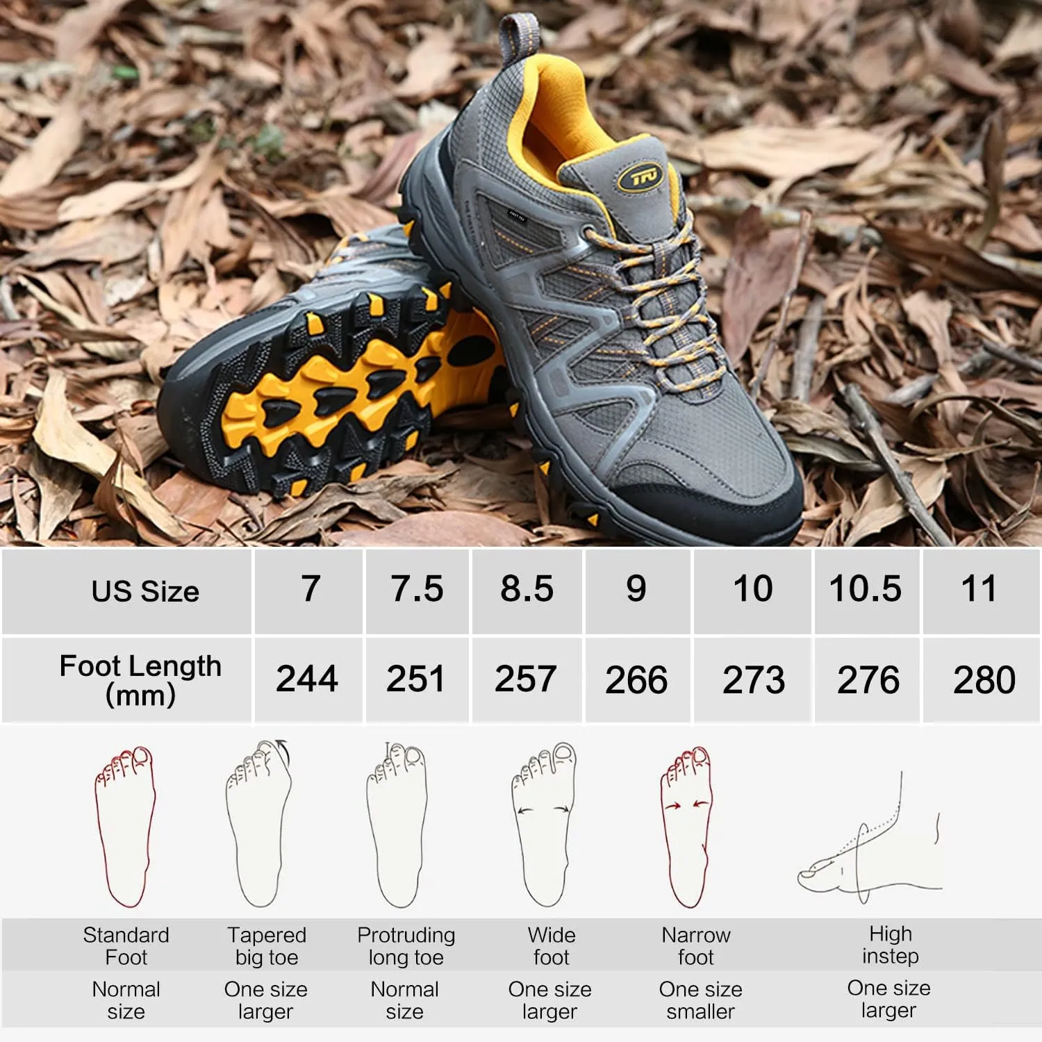 TFO Hiking Shoes Men's Waterproof Air Circulation Insole Ankle Support Non-Slip Lightweight for Outdoor Trekking Walking