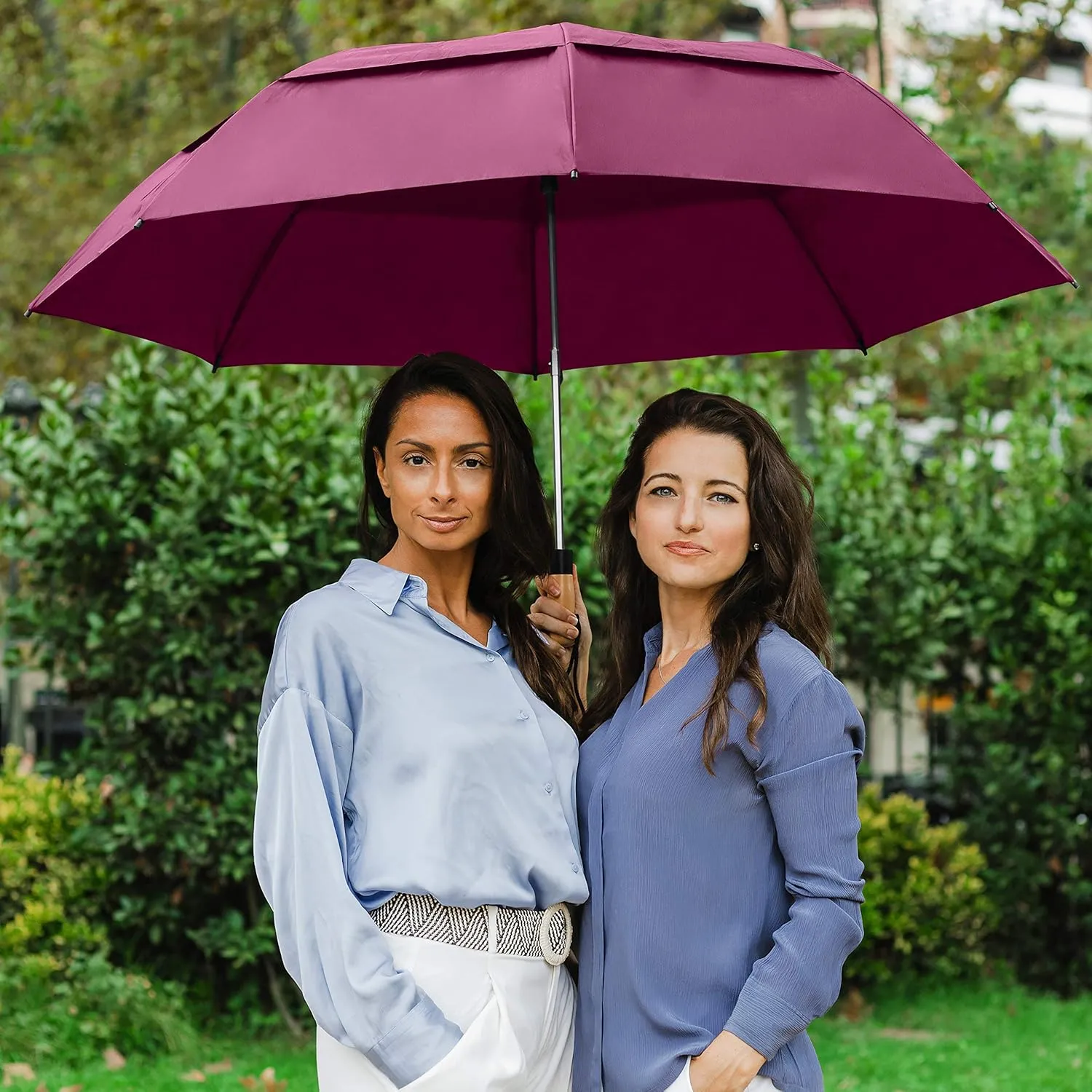 The Little Giant Vented Windproof Large 58 Inch Automatic Open Folding Golf Umbrella, Portable Strong Fiberglass Ribs Umbrella, Oversize Golf Umbrella with Wooden Handle for Men & Women