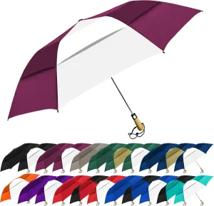 The Little Giant Vented Windproof Large 58 Inch Automatic Open Folding Golf Umbrella, Portable Strong Fiberglass Ribs Umbrella, Oversize Golf Umbrella with Wooden Handle for Men & Women
