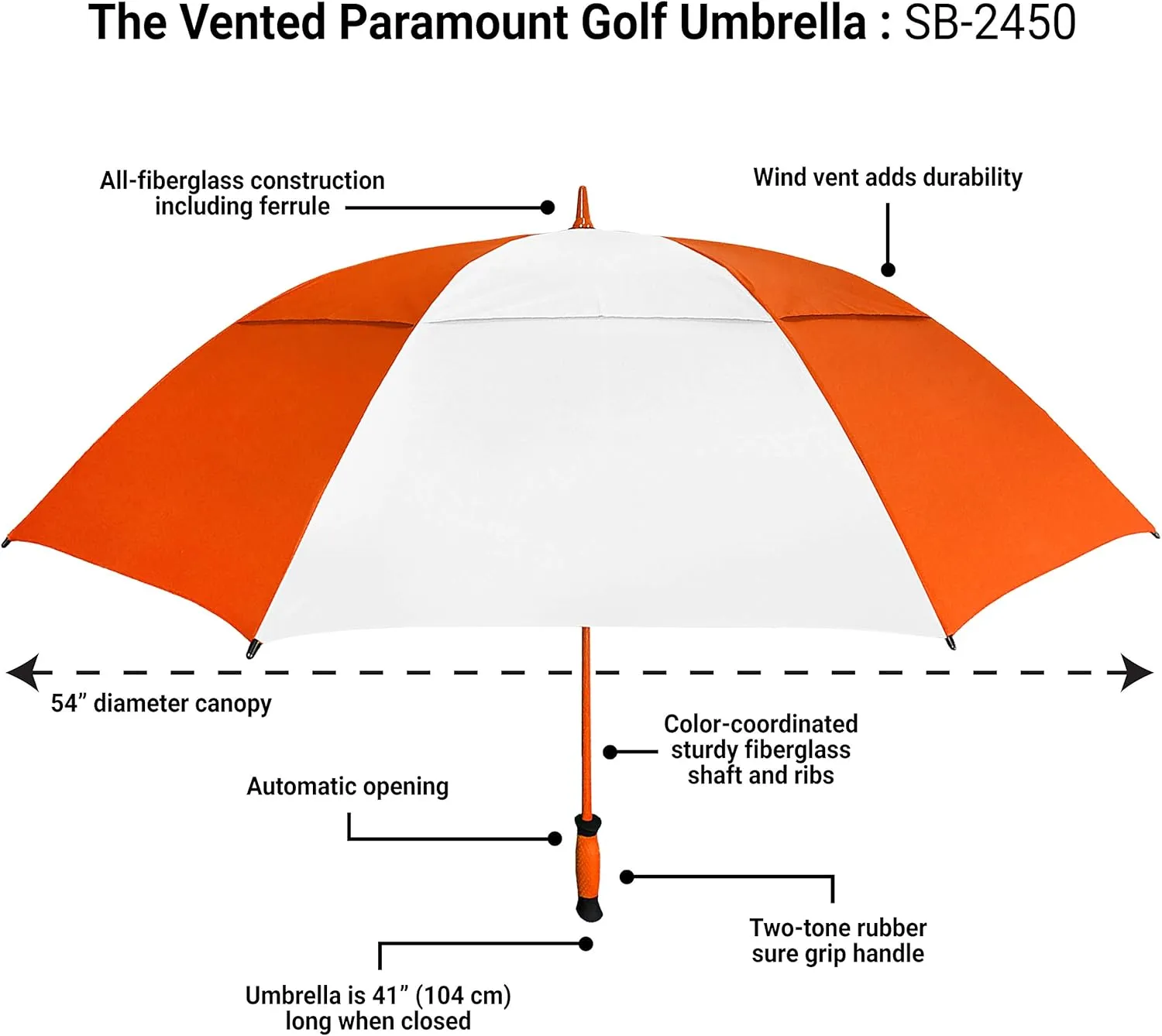 The Paramount Vented Large 64 inch Windproof Automatic Open Double Canopy Golf Umbrella for Rain, Wind and Sun, Strong & Lightweight Oversized Golf Umbrella with Wind Vent for Men & Women