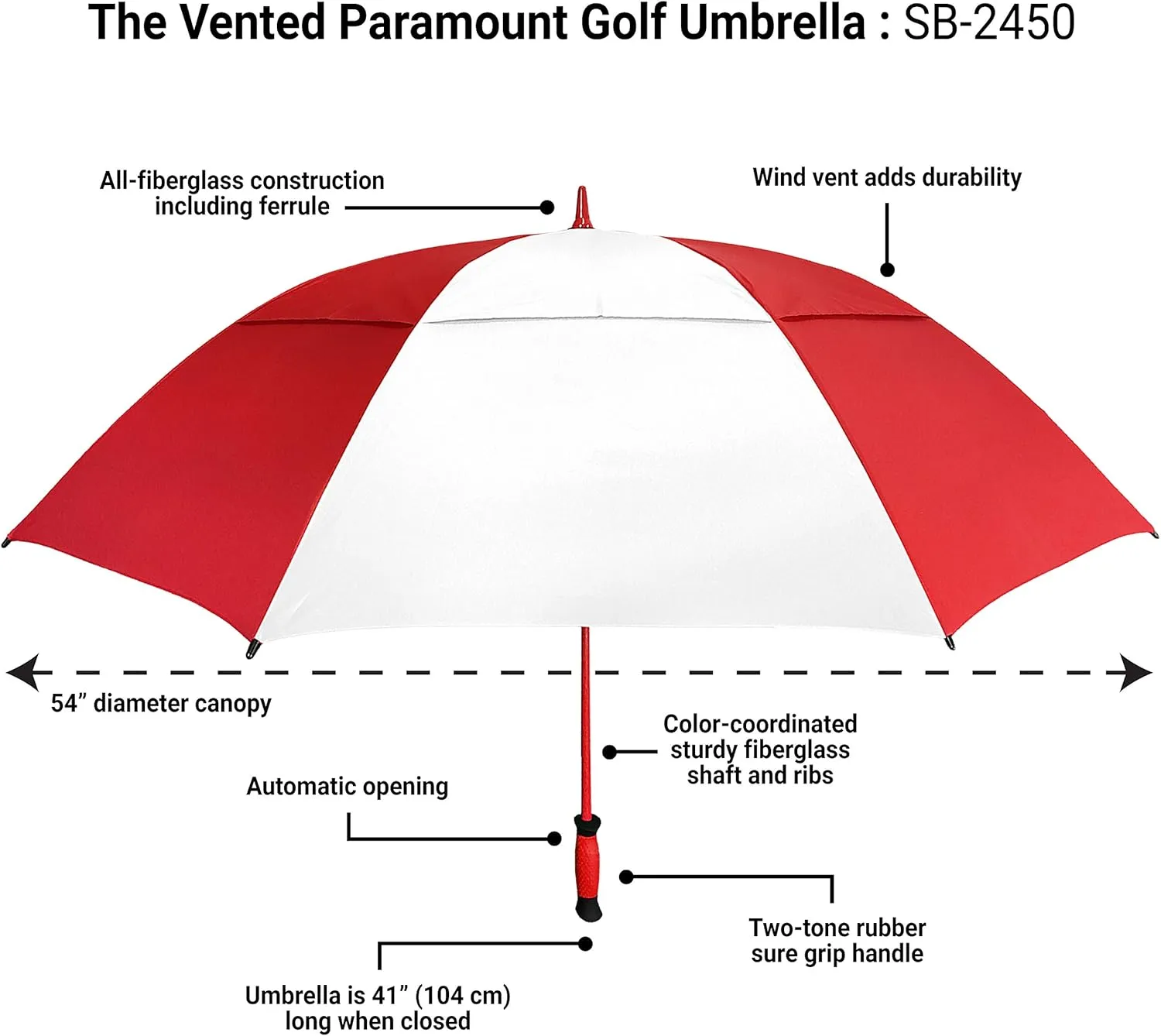 The Paramount Vented Large 64 inch Windproof Automatic Open Double Canopy Golf Umbrella for Rain, Wind and Sun, Strong & Lightweight Oversized Golf Umbrella with Wind Vent for Men & Women