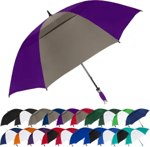 The Typhoon Tamer 62 Inch Vented Windproof Double Canopy Large Golf Umbrella for Rain & Wind, Strong Fiberglass Oversized Lightweight Professional Quality Golfers Umbrella for Men & Women, Gray/Purple