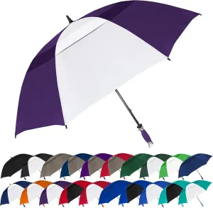The Typhoon Tamer 62 Inch Vented Windproof Double Canopy Large Golf Umbrella for Rain & Wind, Strong Oversized Lightweight Professional Quality Golfers Umbrella for Men & Women, Purple/White