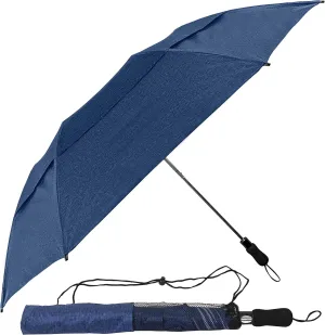 The Vented Heather Little Giant 58" Large Windproof Auto Open Compact Golf Umbrella with Wind Vent, Strong Fiberglass Ribs Heavy Duty Waterproof Travel Golf Sized Folding Umbrella - Navy