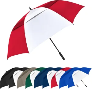 The Vented Tornado 64" Large Oversize Windproof Automatic Open Golf Umbrella, Heavy Duty Thick Fiberglass Ribs Waterproof Wind Vent Portable 2 Person Golf Umbrella for Men and Women - Red/White