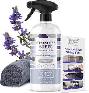 Therapy Stainless Steel Cleaner and Polish 100% USDA Biobased, Fingerprint and Residue Remover, Lavender Essential Oil Scent, Sink Cleaner, Grill Spray