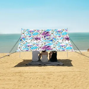 Tie Dye Leopard Skin Beach Canopy Tent Anti-UV & Wind Resistant, Camping Sun Shelter Easy Setup Portable,Outdoor Shade Tents with Sandbags,Sand Shovels,Ground Pegs & Stability Poles