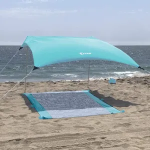 Titan Beach Canopy Sky Blue Sunshade with Sandbag Anchors and Mat - 7ft x 7ft - UPF 50  - Tent Includes Carry Bag - Weighs 5 Pounds - Portable, Family Sun Protection for The Beach, Park or Camping
