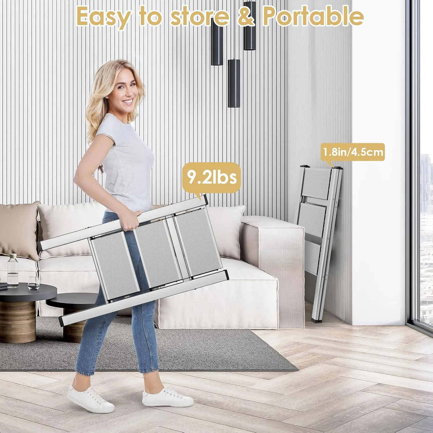 TLGREEN 3 Step Ladder, Aluminum Step Ladder 3 Step Folding with Anti-Slip Pedal, 330LBS Capacity Folding Step Ladder, Lightweight Stepladder for Kitchen, Office, Home, Garage (Silver)