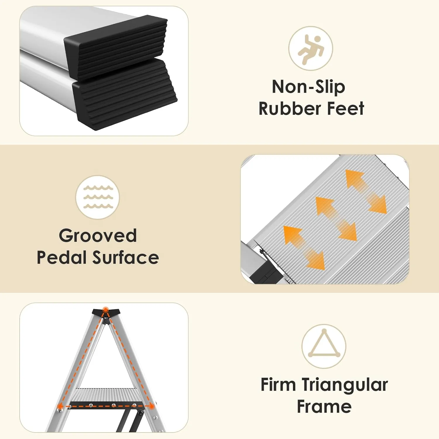 TLGREEN 3 Step Ladder, Aluminum Step Ladder 3 Step Folding with Anti-Slip Pedal, 330LBS Capacity Folding Step Ladder, Lightweight Stepladder for Kitchen, Office, Home, Garage (Silver)