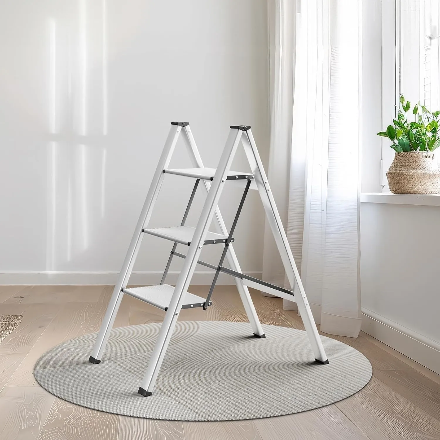 TLGREEN 3 Step Ladder, Aluminum Step Ladder 3 Step Folding with Anti-Slip Pedal, 330LBS Capacity Folding Step Ladder, Lightweight Stepladder for Kitchen, Office, Home, Garage (Silver)