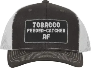 Tobacco Feeder-Catcher AF - Leather Black Patch Engraved Trucker Hat