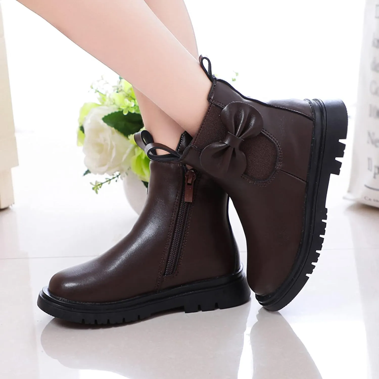 Toddler Leather Boots 𝐖aterproof Short Snowboots Baby Girls Boys Non Slip Black Ankle Booties Kids First Walking Shoes