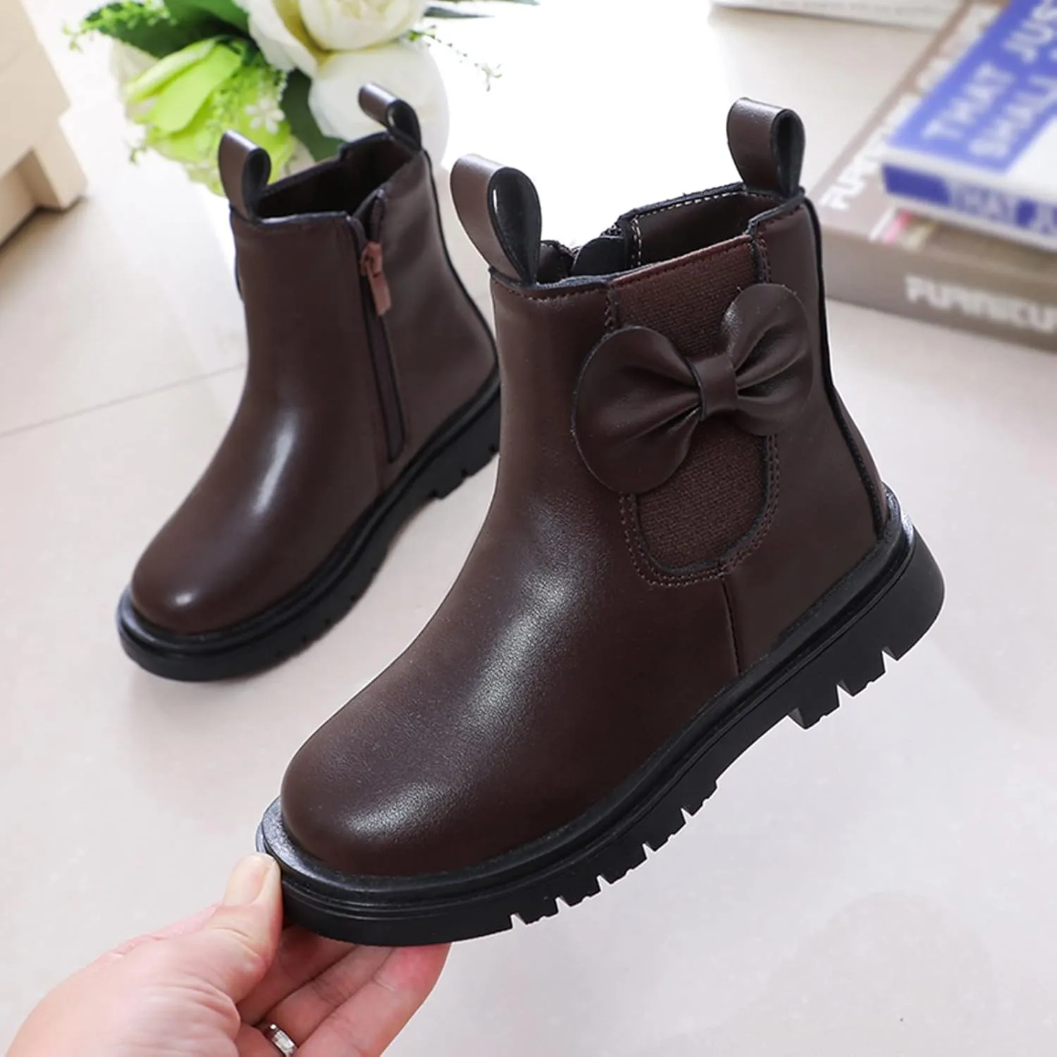 Toddler Leather Boots 𝐖aterproof Short Snowboots Baby Girls Boys Non Slip Black Ankle Booties Kids First Walking Shoes