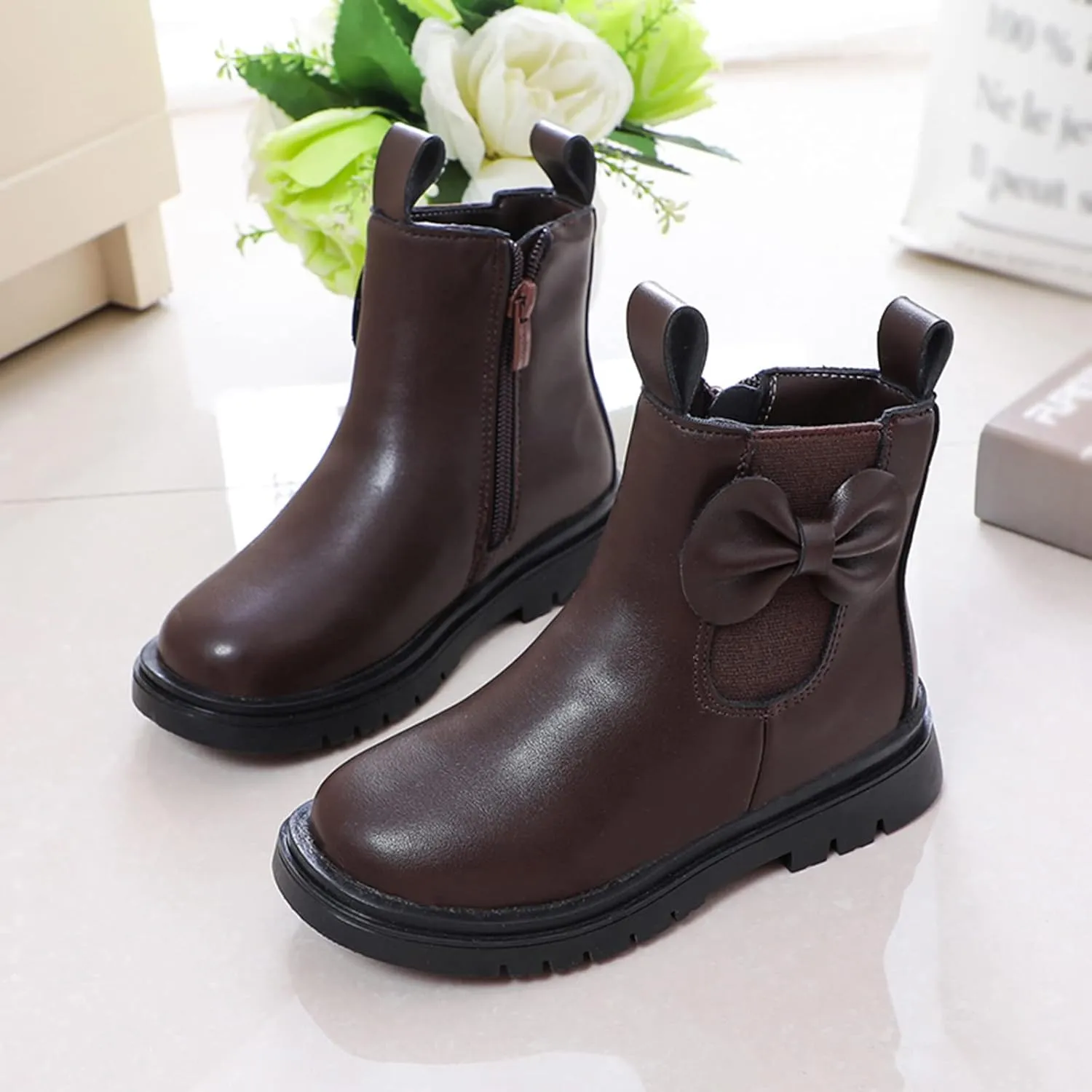 Toddler Leather Boots 𝐖aterproof Short Snowboots Baby Girls Boys Non Slip Black Ankle Booties Kids First Walking Shoes