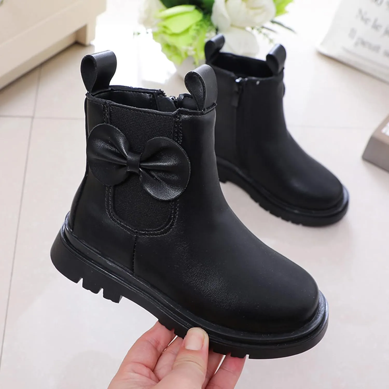 Toddler Leather Boots 𝐖aterproof Short Snowboots Baby Girls Boys Non Slip Black Ankle Booties Kids First Walking Shoes