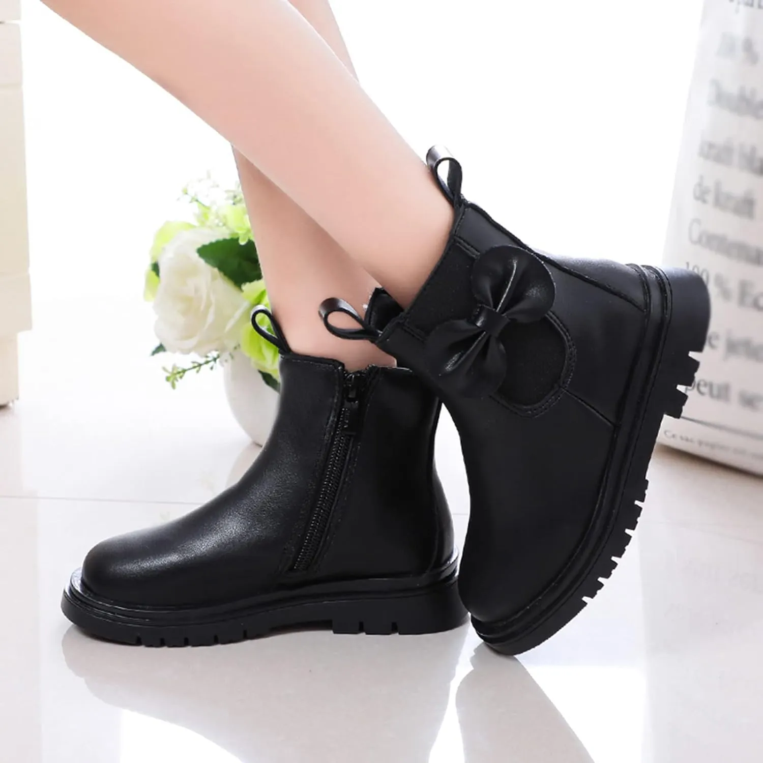 Toddler Leather Boots 𝐖aterproof Short Snowboots Baby Girls Boys Non Slip Black Ankle Booties Kids First Walking Shoes
