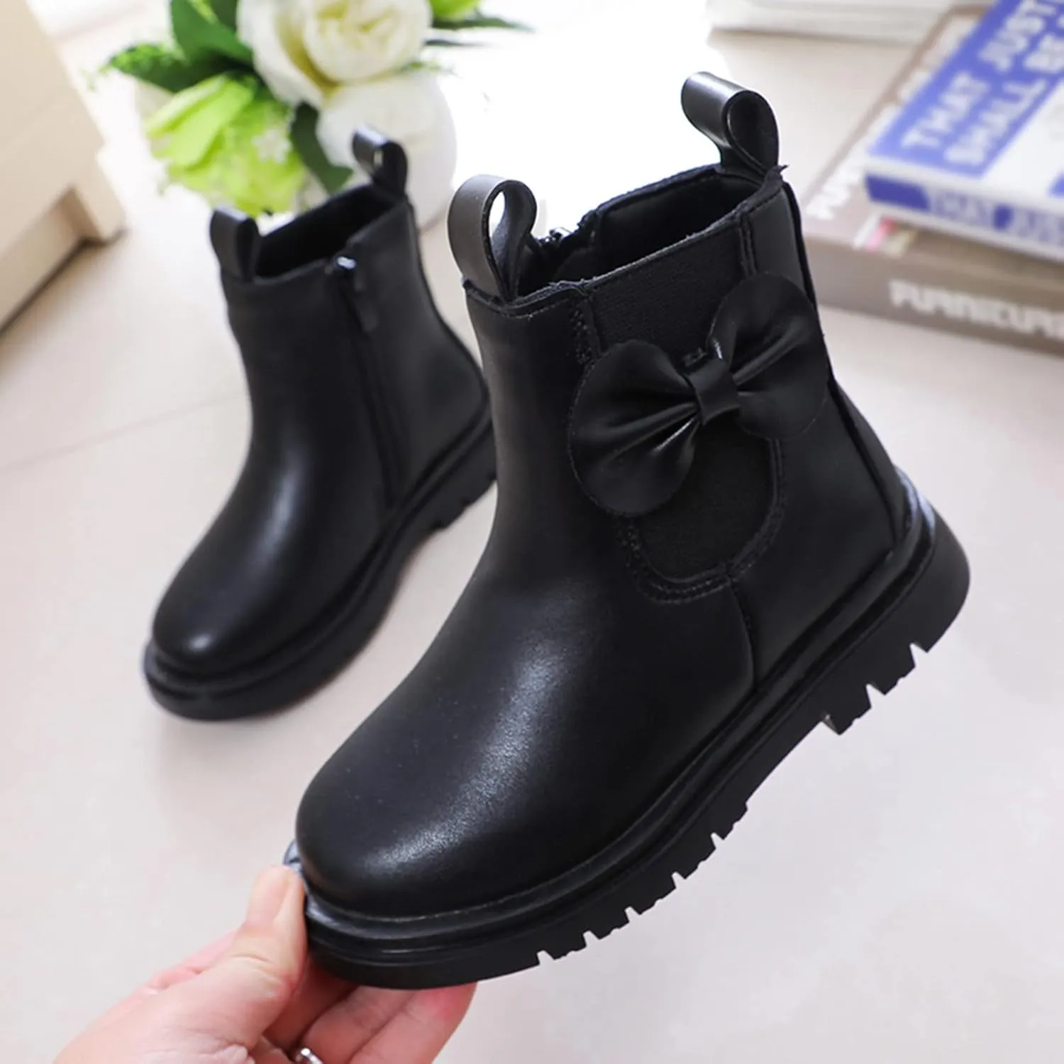 Toddler Leather Boots 𝐖aterproof Short Snowboots Baby Girls Boys Non Slip Black Ankle Booties Kids First Walking Shoes