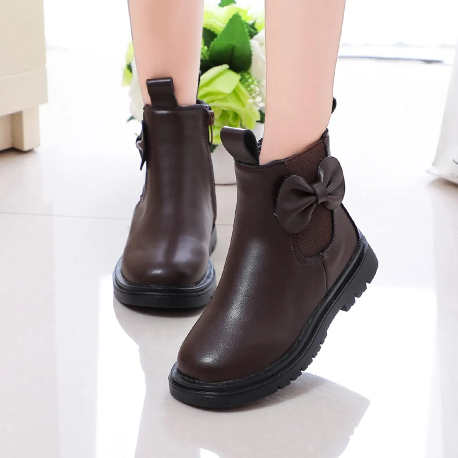 Toddler Leather Boots 𝐖aterproof Short Snowboots Baby Girls Boys Non Slip Black Ankle Booties Kids First Walking Shoes