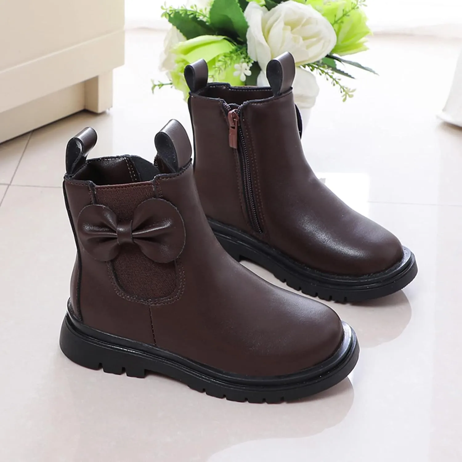 Toddler Leather Boots 𝐖aterproof Short Snowboots Baby Girls Boys Non Slip Black Ankle Booties Kids First Walking Shoes