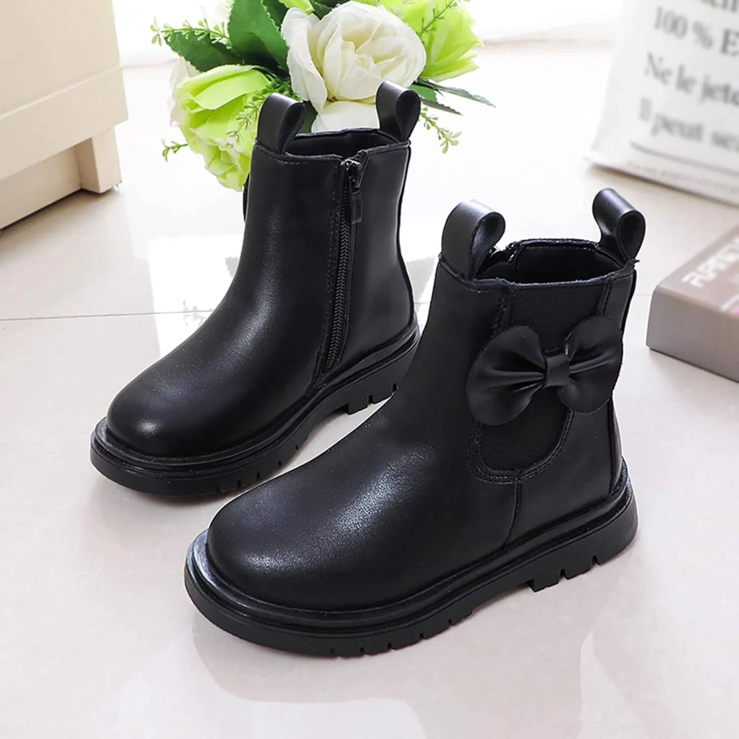 Toddler Leather Boots 𝐖aterproof Short Snowboots Baby Girls Boys Non Slip Black Ankle Booties Kids First Walking Shoes