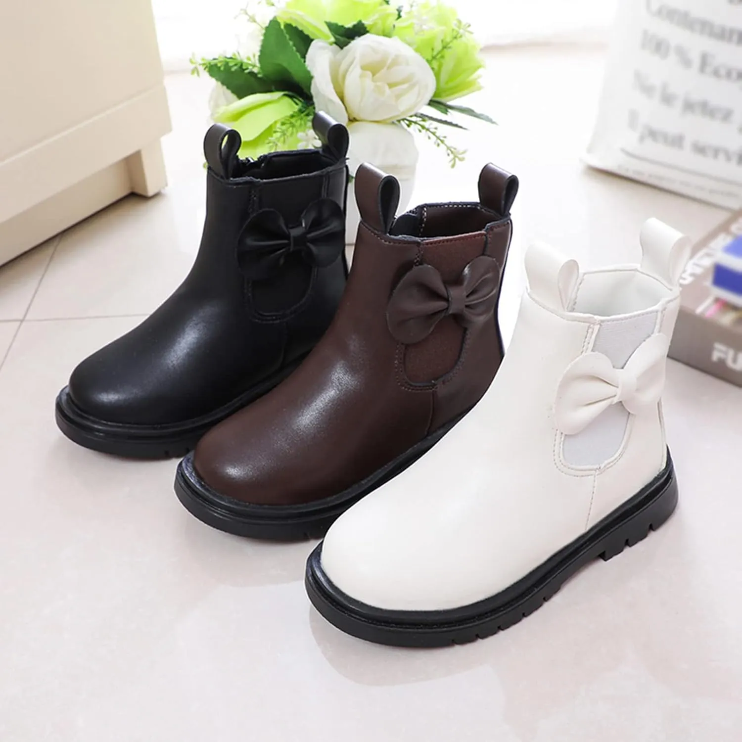Toddler Leather Boots 𝐖aterproof Short Snowboots Baby Girls Boys Non Slip Black Ankle Booties Kids First Walking Shoes