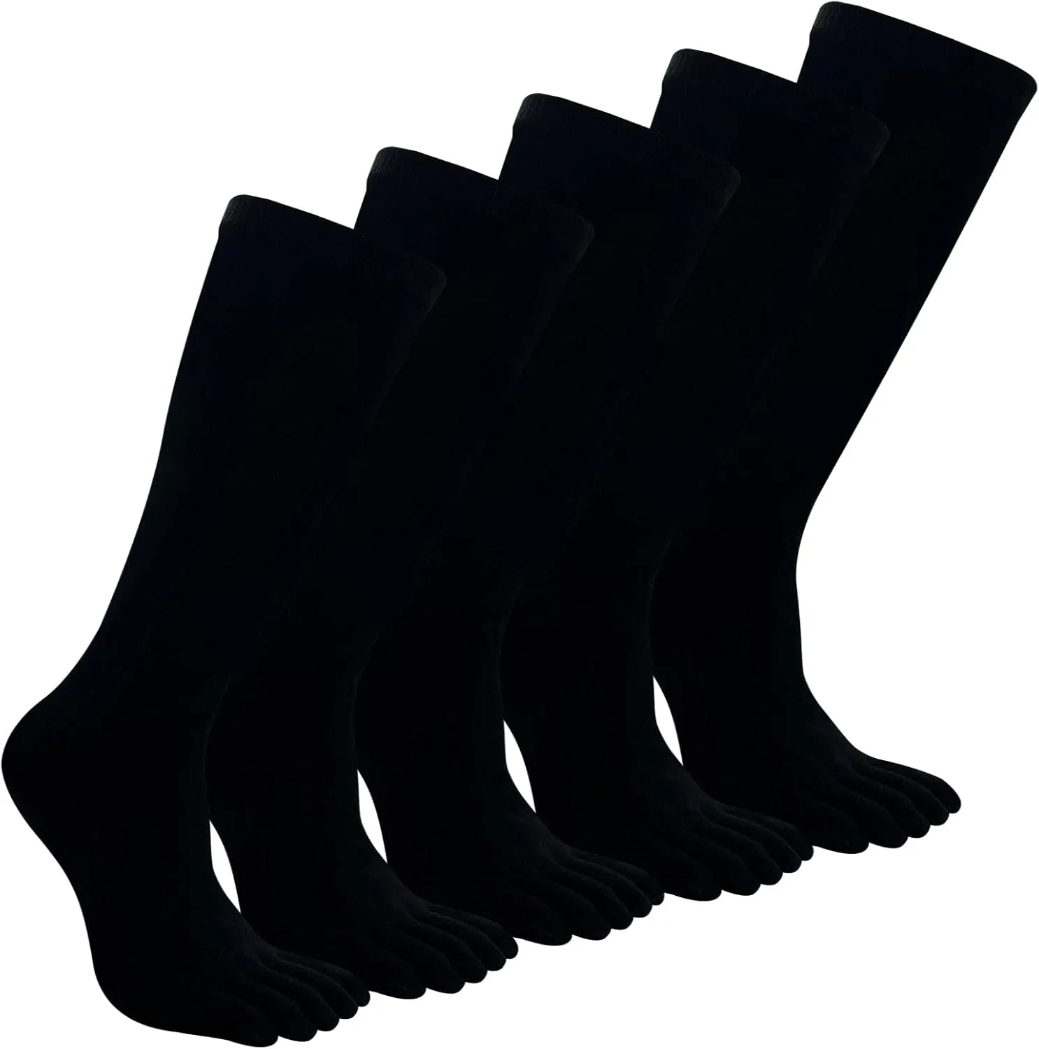 Toe Socks Athletic for Men - Women Five Finger Socks Cotton High Crew Socks for Running Sports Hiking 5 Pairs 6-12