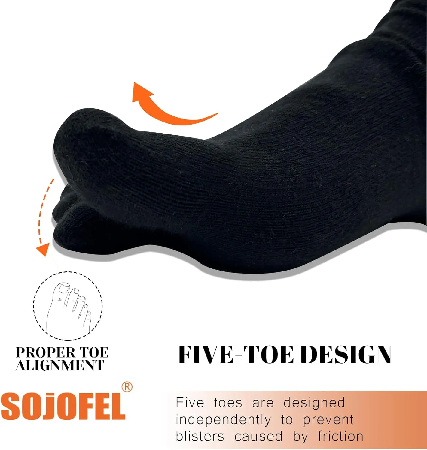 Toe Socks Athletic for Men - Women Five Finger Socks Cotton High Crew Socks for Running Sports Hiking 5 Pairs 6-12