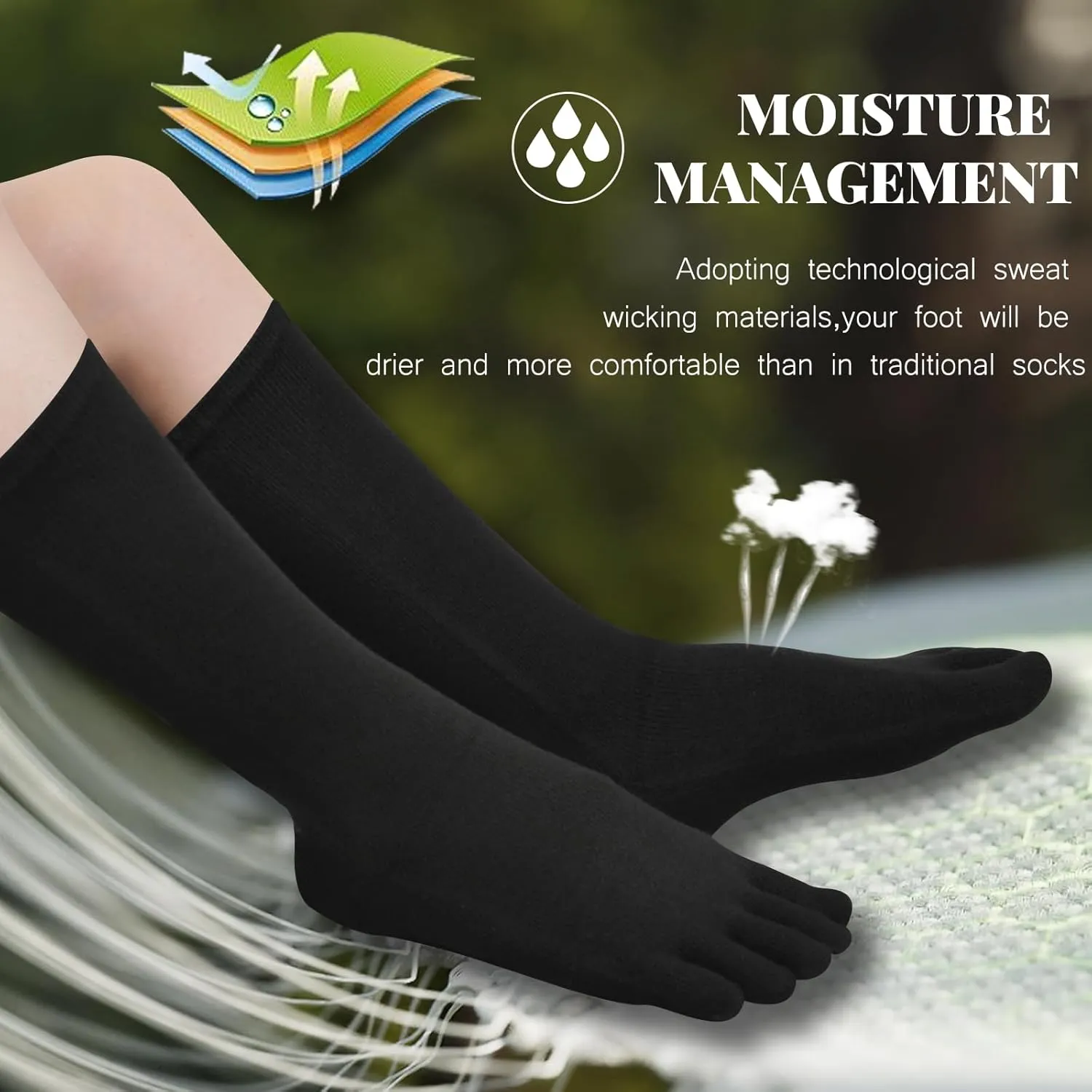 Toe Socks Athletic for Men - Women Five Finger Socks Cotton High Crew Socks for Running Sports Hiking 5 Pairs 6-12