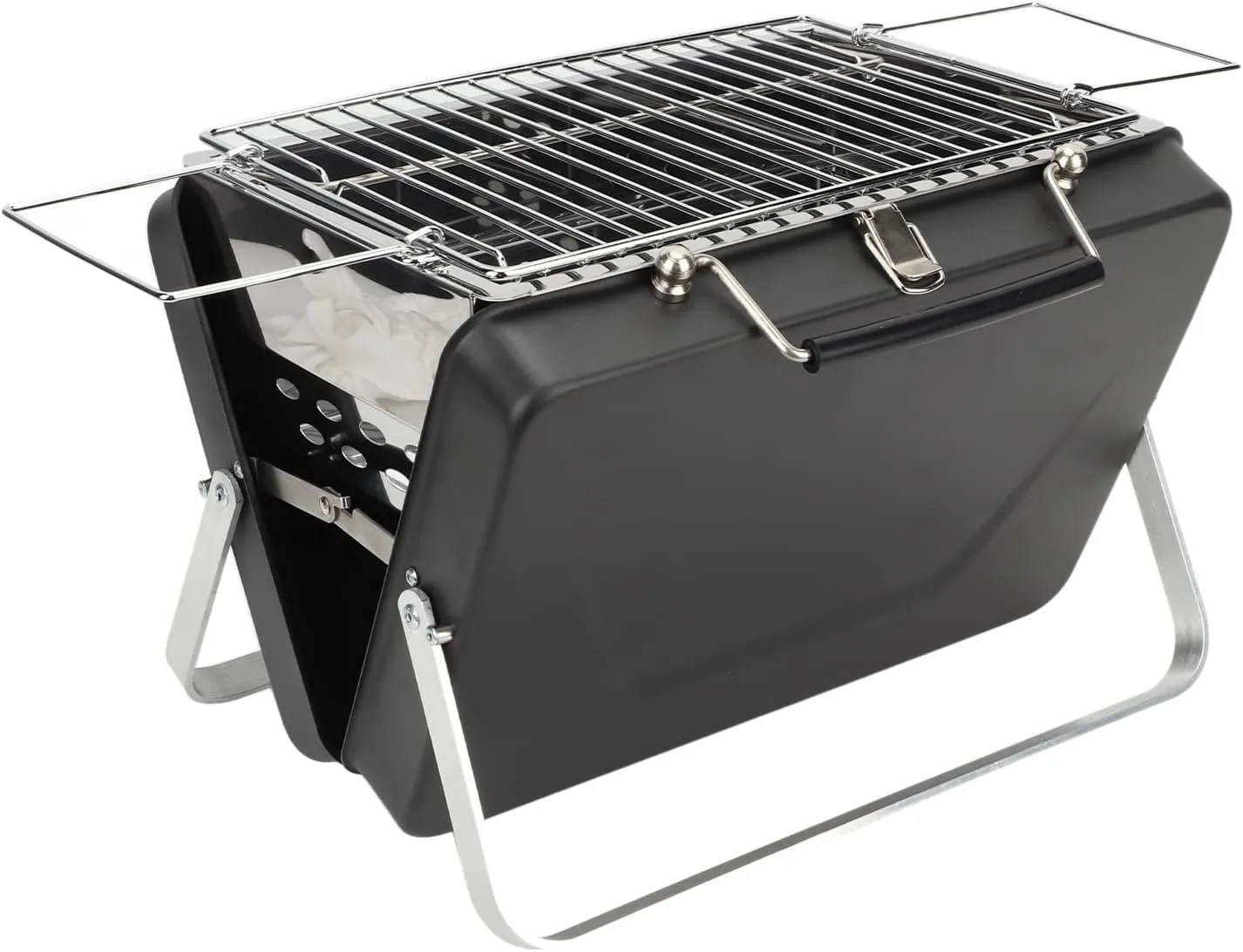 TOPINCN Portable Charcoal Grill Easy Installation, Not Stick Design Foldable for Cooking Outdoors, Rustproof Iron Chrome Plated Grill Net for Camping (Black)