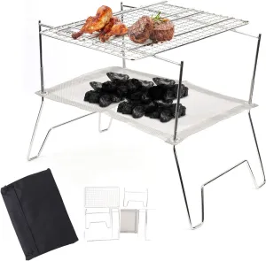 Topyond Camping Grill, Korean BBQ Grill,Stainless Steel Wire Folding Grill with Baking Net, Outdoor Barbecue, Picnic Woodstove, BBQ, Camping