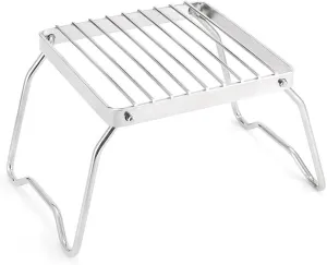 Topyond Folding Camping Grill,Stainless Steel Striped Barbecue Grill Holder,Portable Stove Stand Bracket for Outdoor Camping,for Picnic BBQ Frying