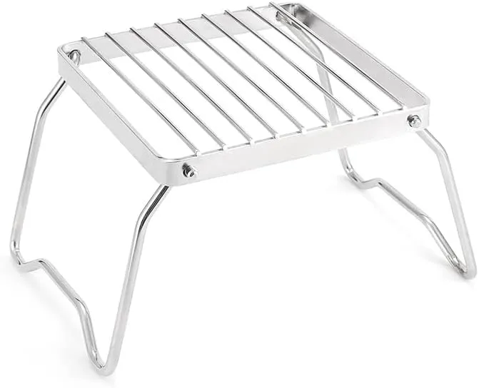 Topyond Folding Camping Grill,Stainless Steel Striped Barbecue Grill Holder,Portable Stove Stand Bracket for Outdoor Camping,for Picnic BBQ Frying