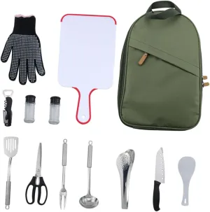Totority Compact Camping Cookware Set Olive Green Storage Bag for Travel Kit and Picnic