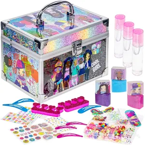 Townley Girl DIY Train Case Makeup Beauty set Includes Bracelet Beads & String, Tattoos, Lip Gloss, Hair Clips, Nail Polish & Much More for Girls, Ages 6  Perfect for Parties, Sleepovers & Makeovers