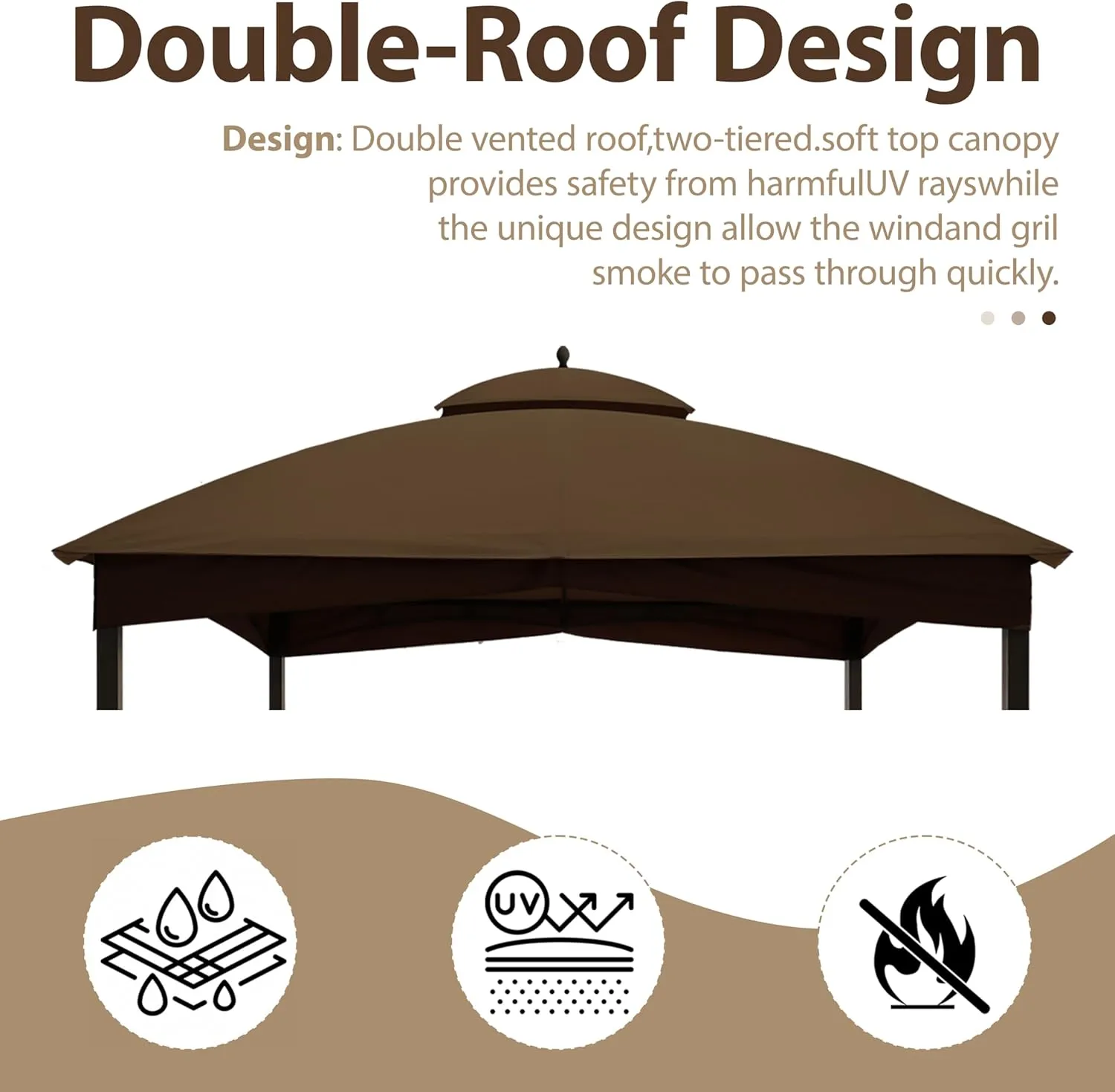 Tradesparker 10x12 Replacement Canopy Top for Lowe's Allen Roth Gazebo #GF-12S004B-1,Double Tiered Waterproof Gazebo Cover Roof with T-Hook, Brown