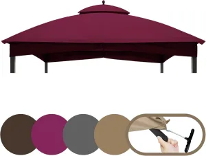 Tradesparker 10x12 Replacement Canopy Top for Lowe's Allen Roth Gazebo #GF-12S004B-1,Double Tiered Waterproof Gazebo Cover Roof with T-Hook, Burgundy
