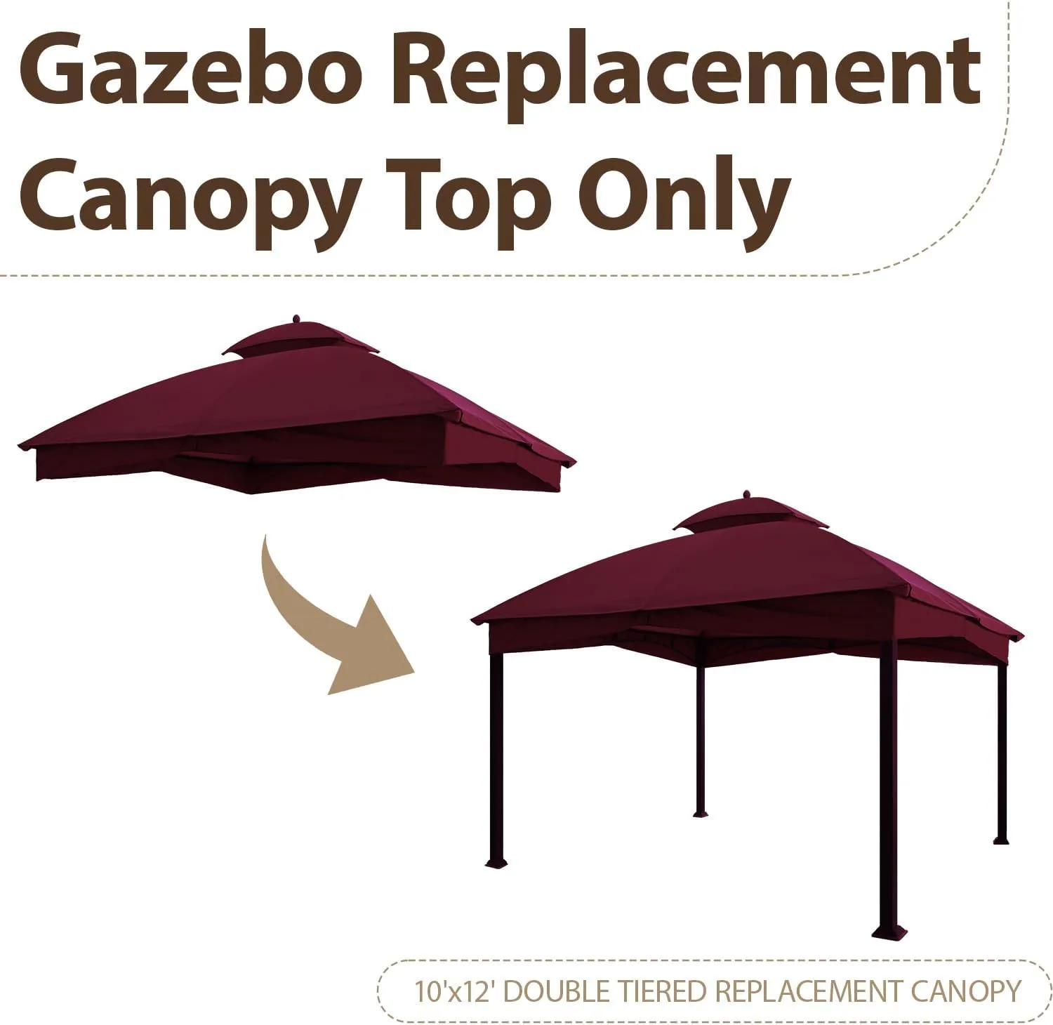 Tradesparker 10x12 Replacement Canopy Top for Lowe's Allen Roth Gazebo #GF-12S004B-1,Double Tiered Waterproof Gazebo Cover Roof with T-Hook, Burgundy