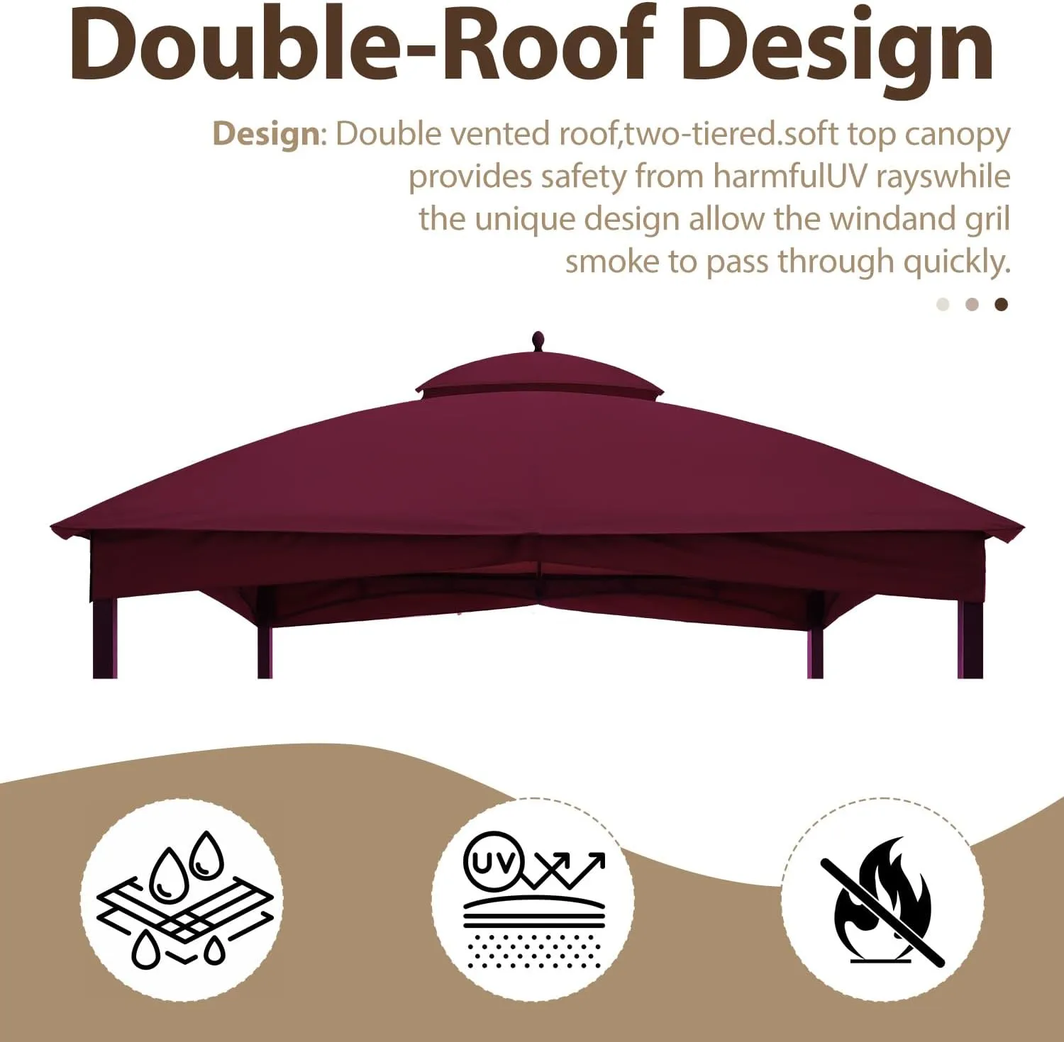 Tradesparker 10x12 Replacement Canopy Top for Lowe's Allen Roth Gazebo #GF-12S004B-1,Double Tiered Waterproof Gazebo Cover Roof with T-Hook, Burgundy