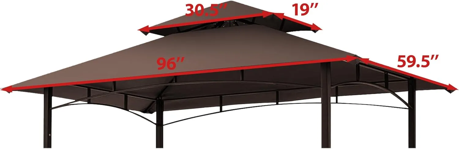 Tradesparker 5x8 BBQ Grill Gazebo Replacement Canopy Top with T-Hook,Double Tiered Waterproof Roof Gazebo Cover for Model L-GG001PST-F, Brown