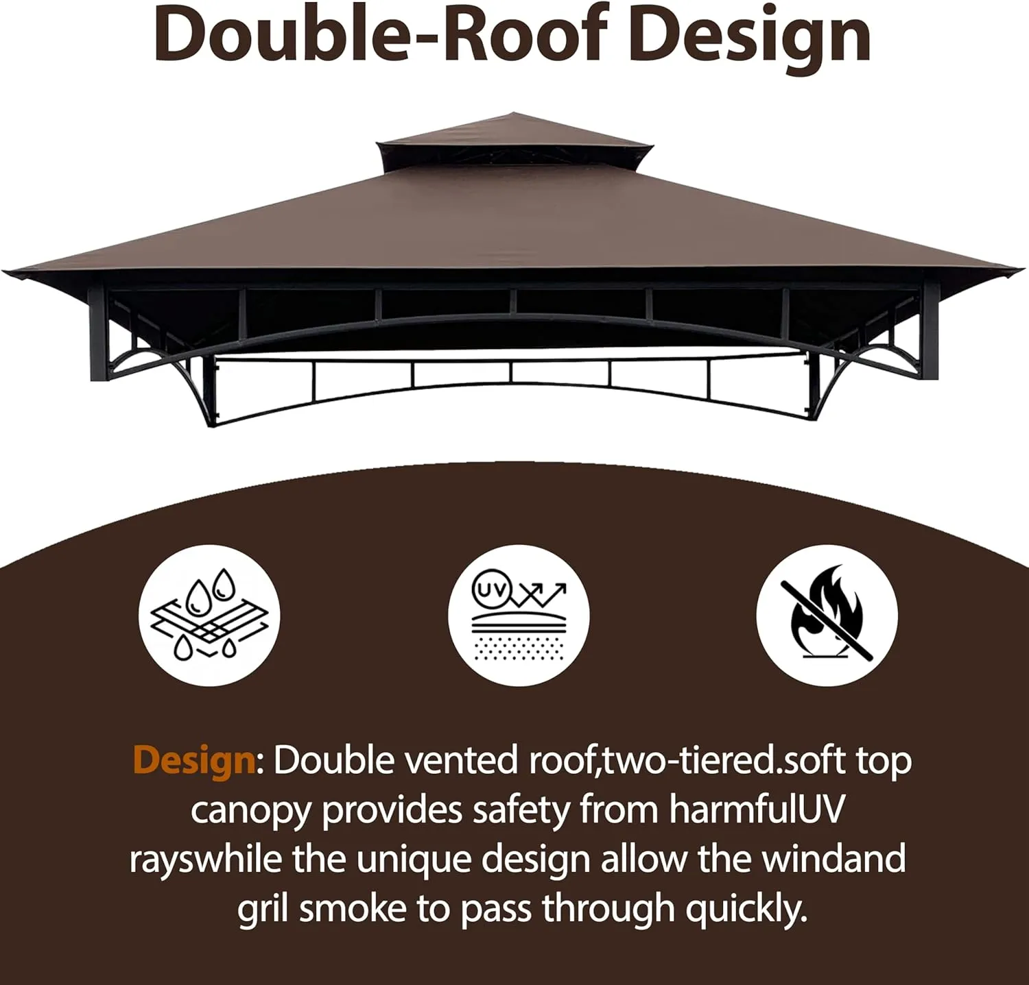 Tradesparker 5x8 BBQ Grill Gazebo Replacement Canopy Top with T-Hook,Double Tiered Waterproof Roof Gazebo Cover for Model L-GG001PST-F, Brown