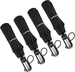 TradMall 4 Pack Travel Umbrella Windproof Portable 46 Inches Large Canopy Ergonomic Handle Auto Open & Close