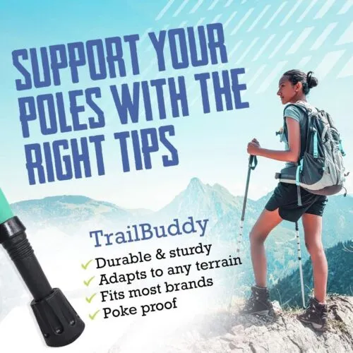 TrailBuddy Walking Stick Tips - Pack of 6 Replacement Rubber Cane Tips Fit Most
