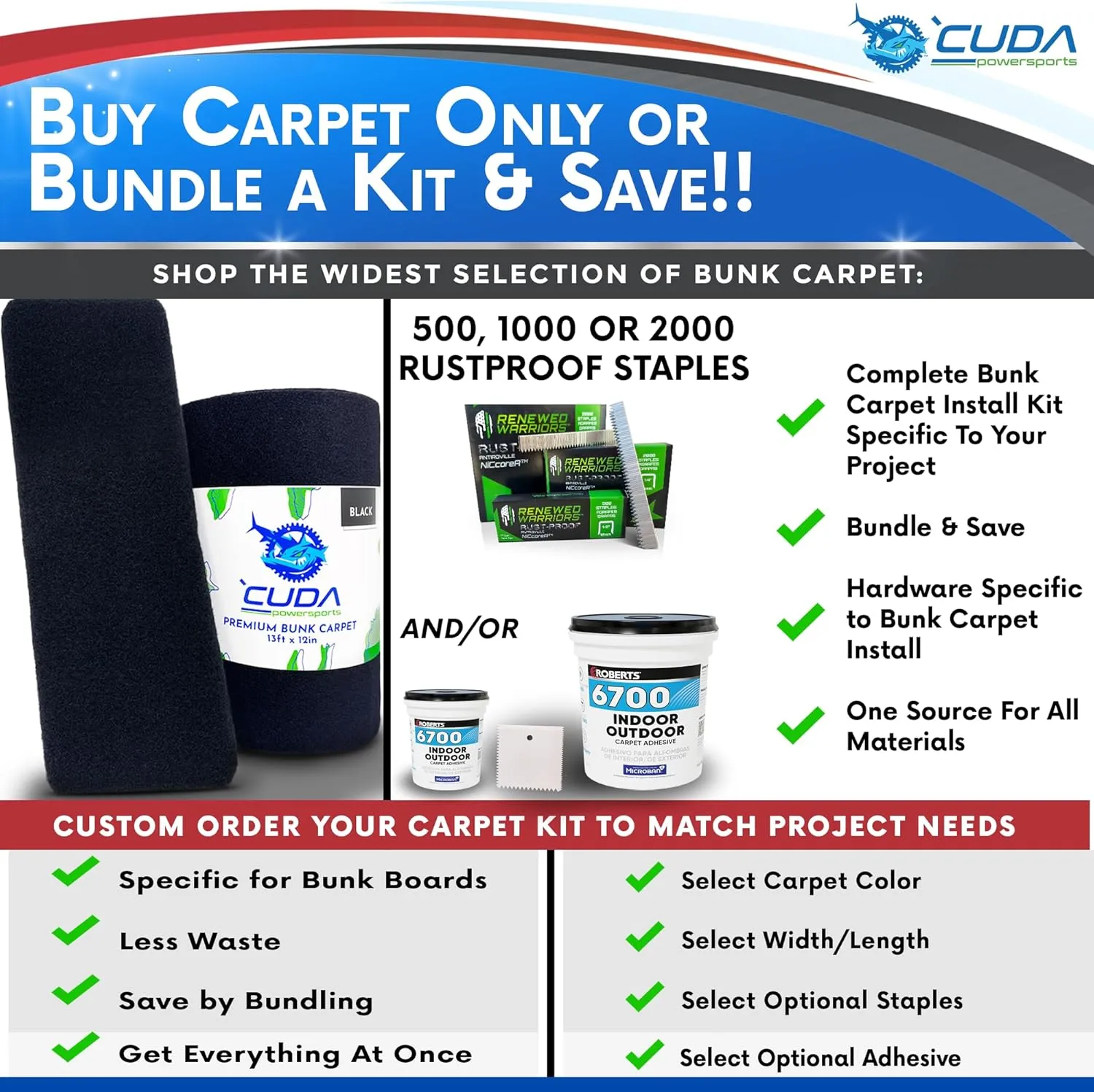 Trailer Hardware Kit-Cuda Boat Trailer Bunk Carpet 12 Inch Wide-PREMIUM30-Charcoal 12" x 13Ft-No Kit-Carpet Only-Boat Trailer Carpet Waterproof Premium Kit30