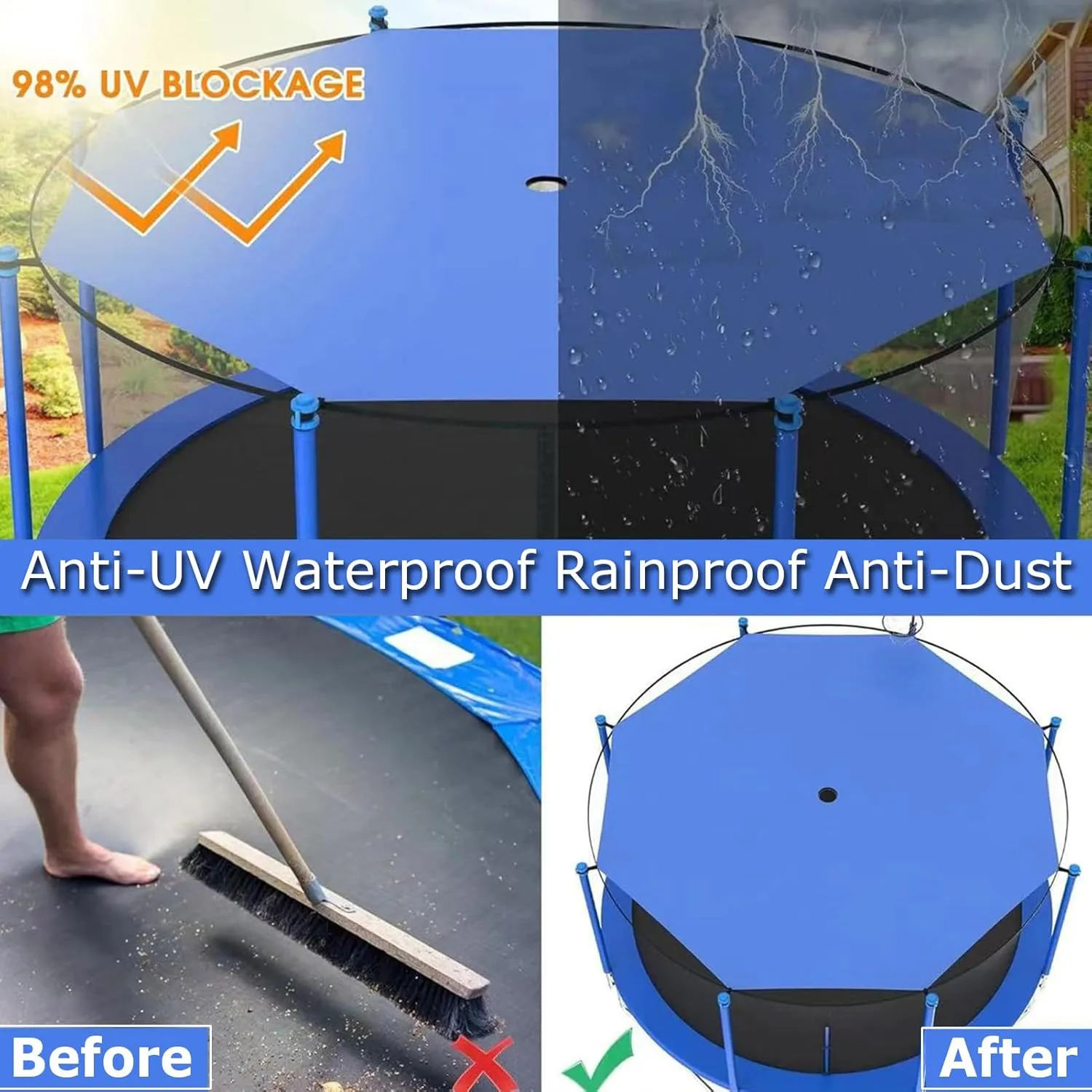 Trampoline Shade Cover for 8 Poles Trampoline, Outdoor Sun Protection Trampoline Top Cover Waterproof Anti-UV Canopy