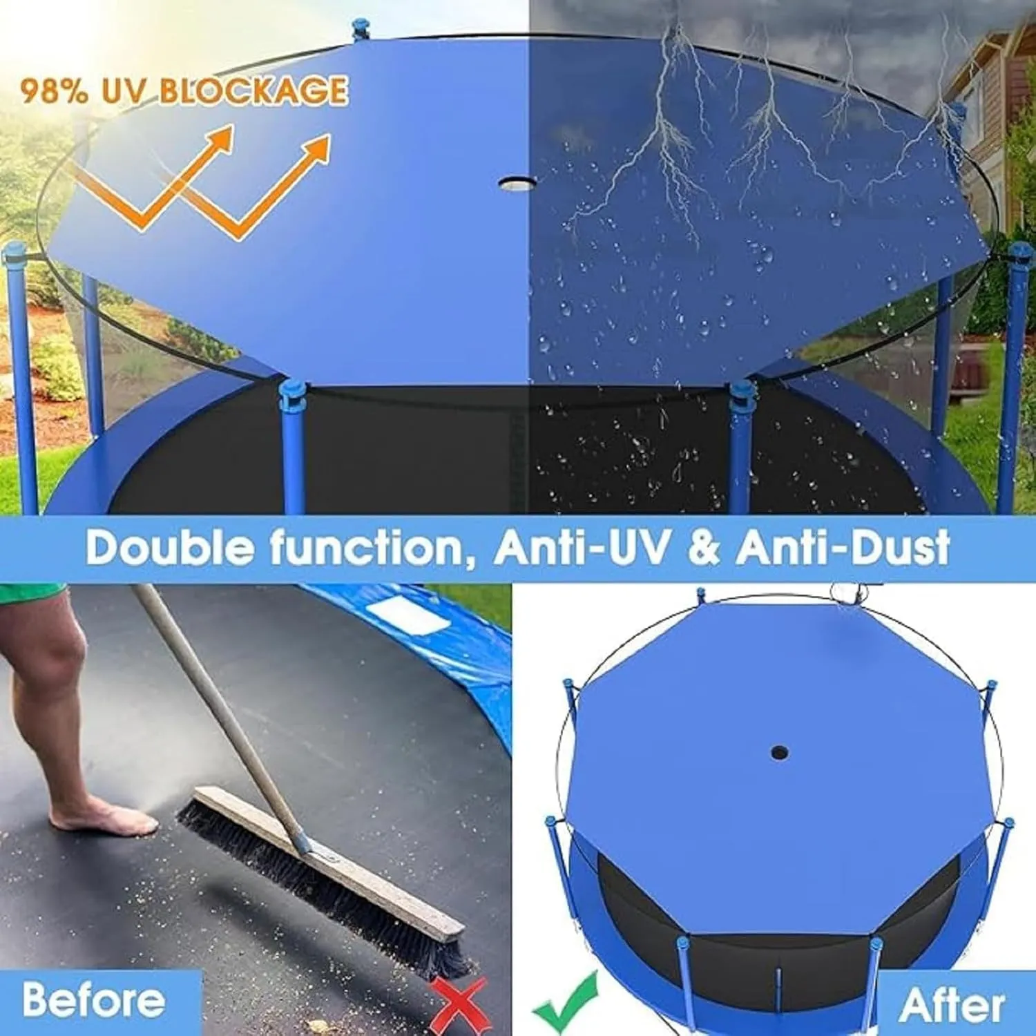 Trampoline Shade Cover, Trampoline Shade, 8ft 10ft 12ft 14ft 16ft Sun-Protection Trampolines Canopy, Trampoline Canopy, Easy to Install, Anti-Uv Trampolines Sunshade Accessories,14ft
